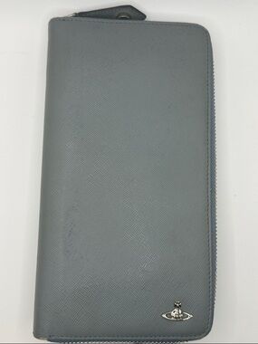 Vivienne Westwood Gray Blue Long Zip Wallet